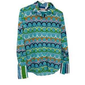 Tizzie Button Up Shirt Colorful Circles Print Cotton Long Sleeve Top